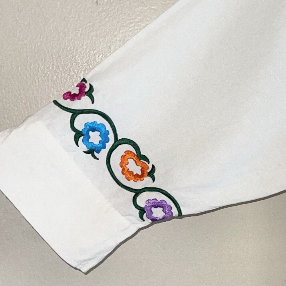 Louis Dell Olio Linen Shirt Top Plus Size 3X Colorful Embroidered Short Sleeves - Picture 3 of 7